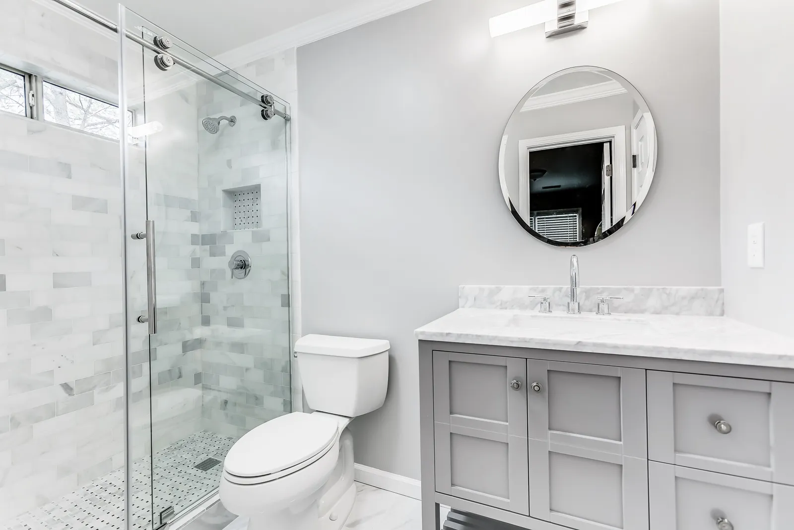 Walk-in shower — Alpharetta bathroom remodel by HomeVantage