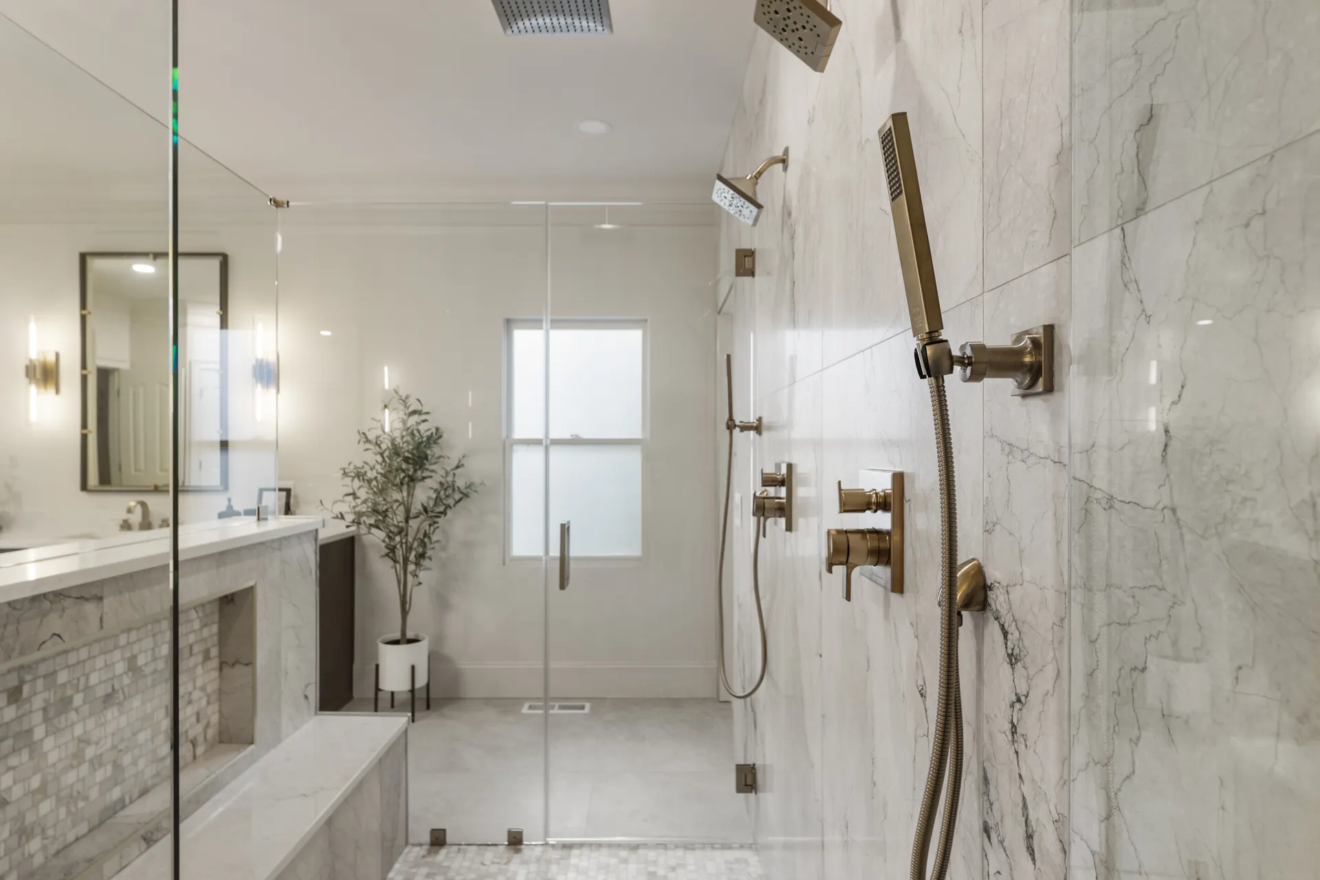 Walk-in shower, Custom tilework — Cumming bathroom remodel by HomeVantage