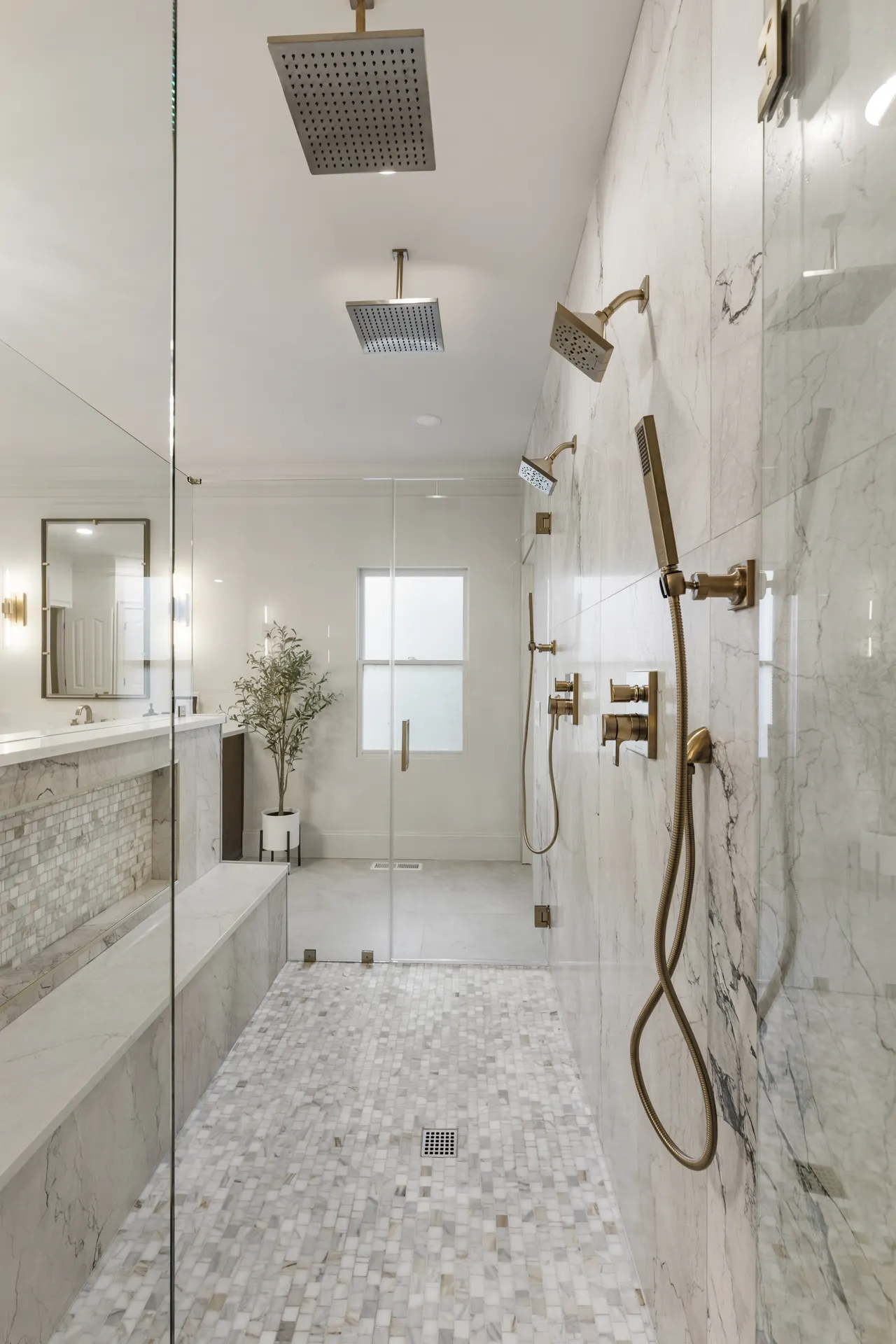 Walk-in shower, Custom tilework — Cumming bathroom remodel by HomeVantage
