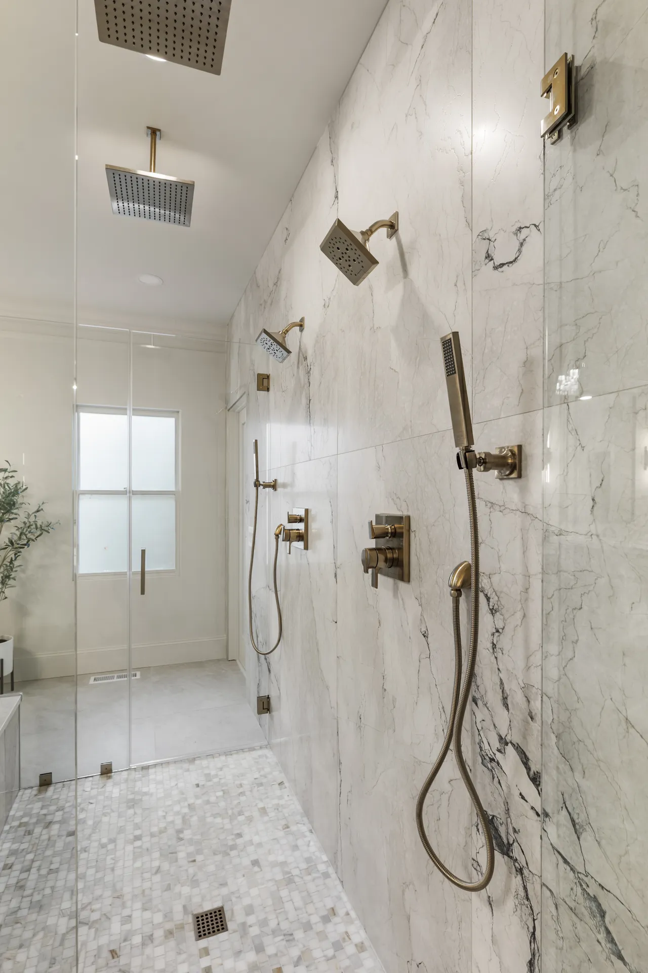 Walk-in shower, Custom tilework — Cumming bathroom remodel by HomeVantage