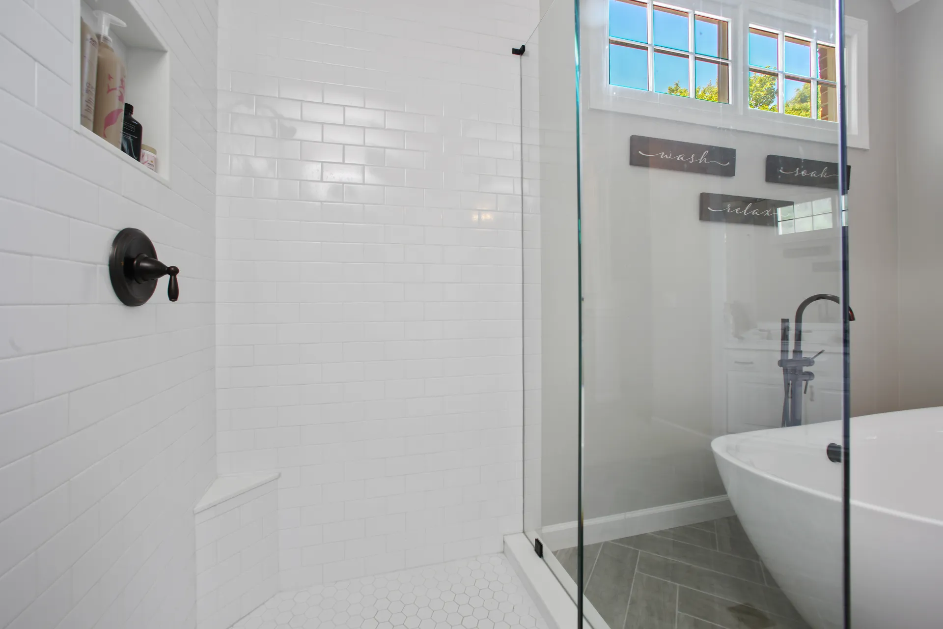Walk-in shower, Tub — Duluth bathroom remodel by HomeVantage