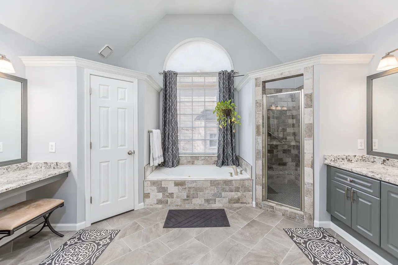Master bathroom remodel with walk-in shower and soaking tub in Johns Creek, GA by HomeVantage