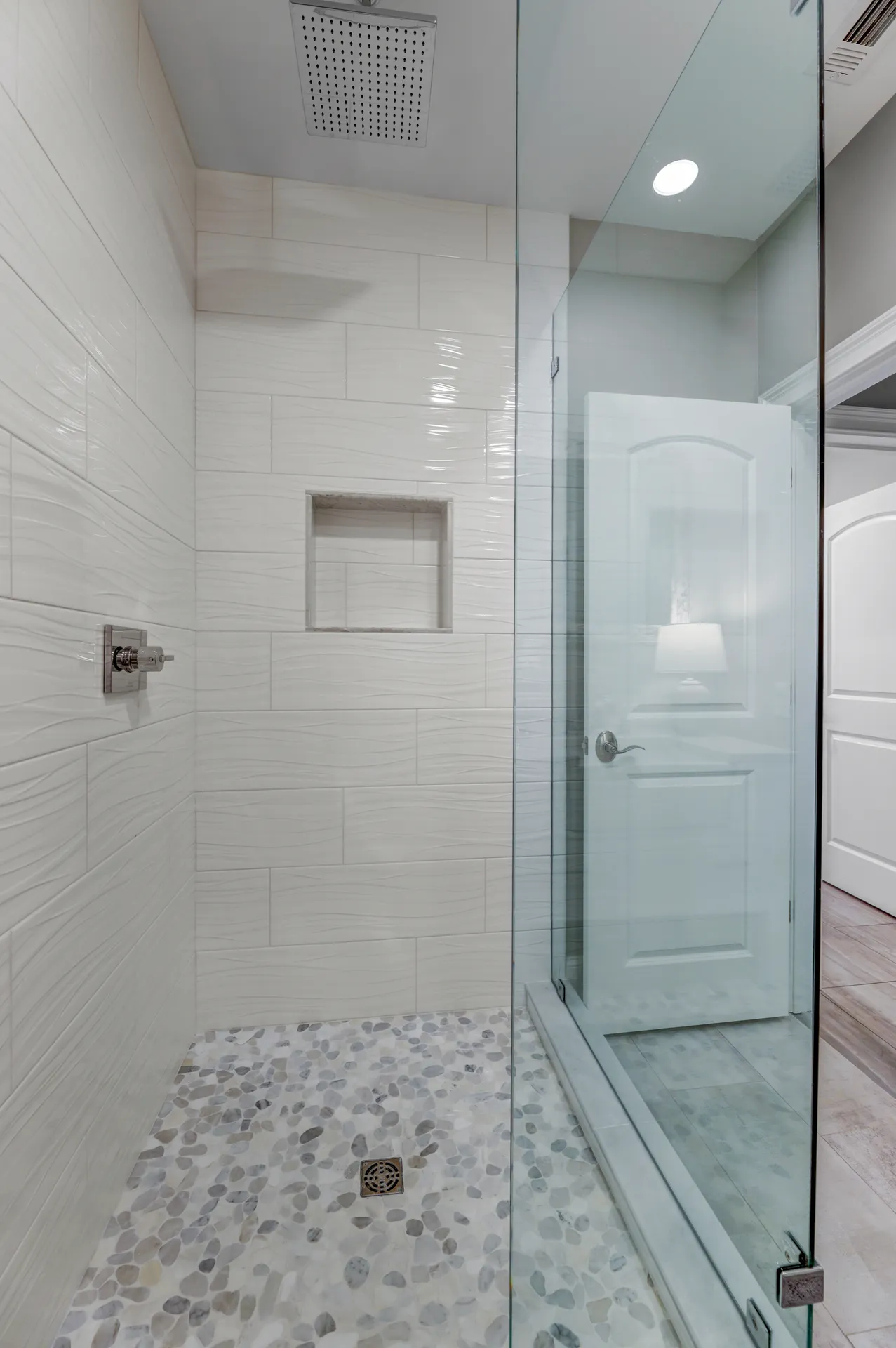 Walk-in shower, Custom tilework — Milton bathroom remodel by HomeVantage