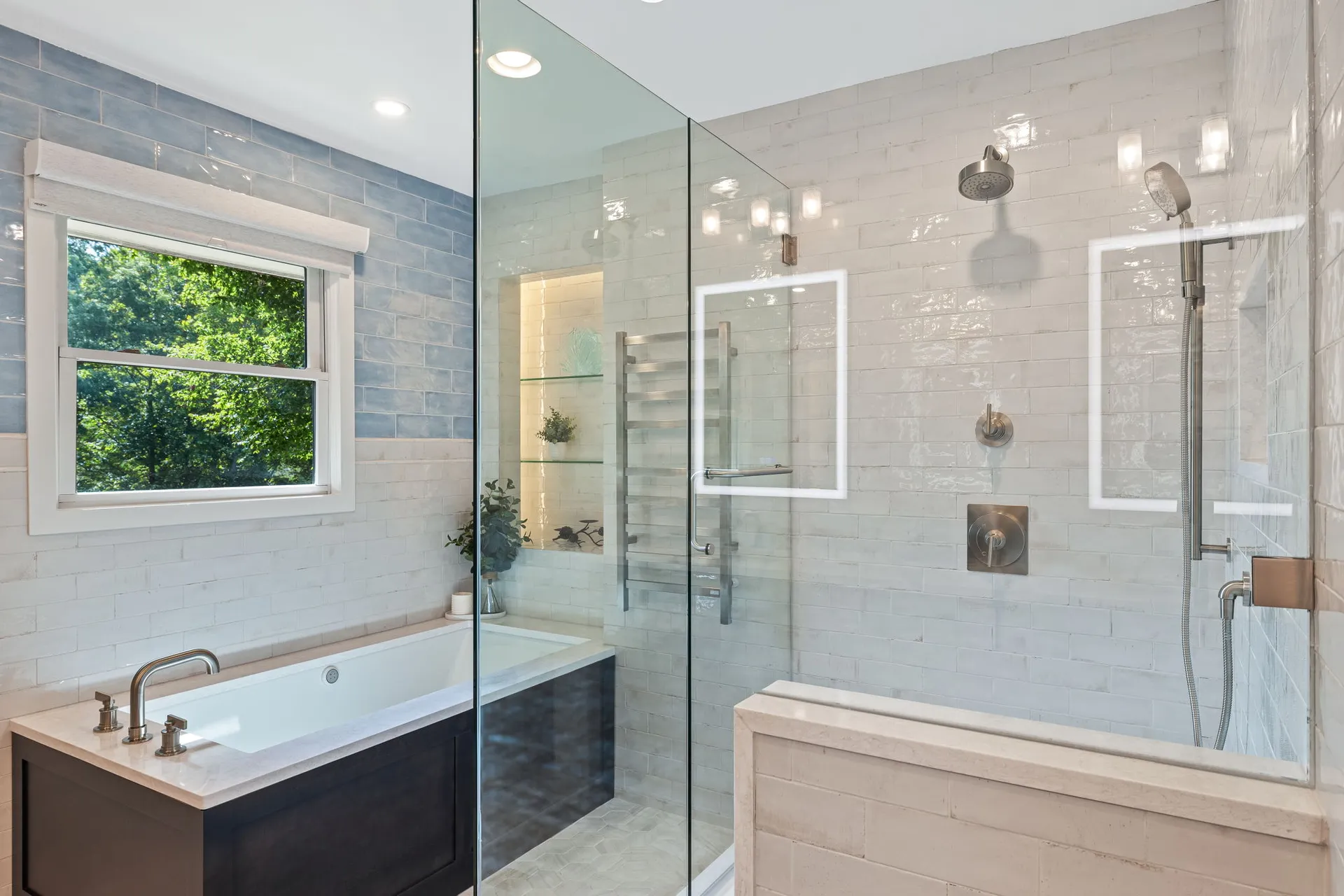 Walk-in shower, Tub — Roswell bathroom remodel by HomeVantage