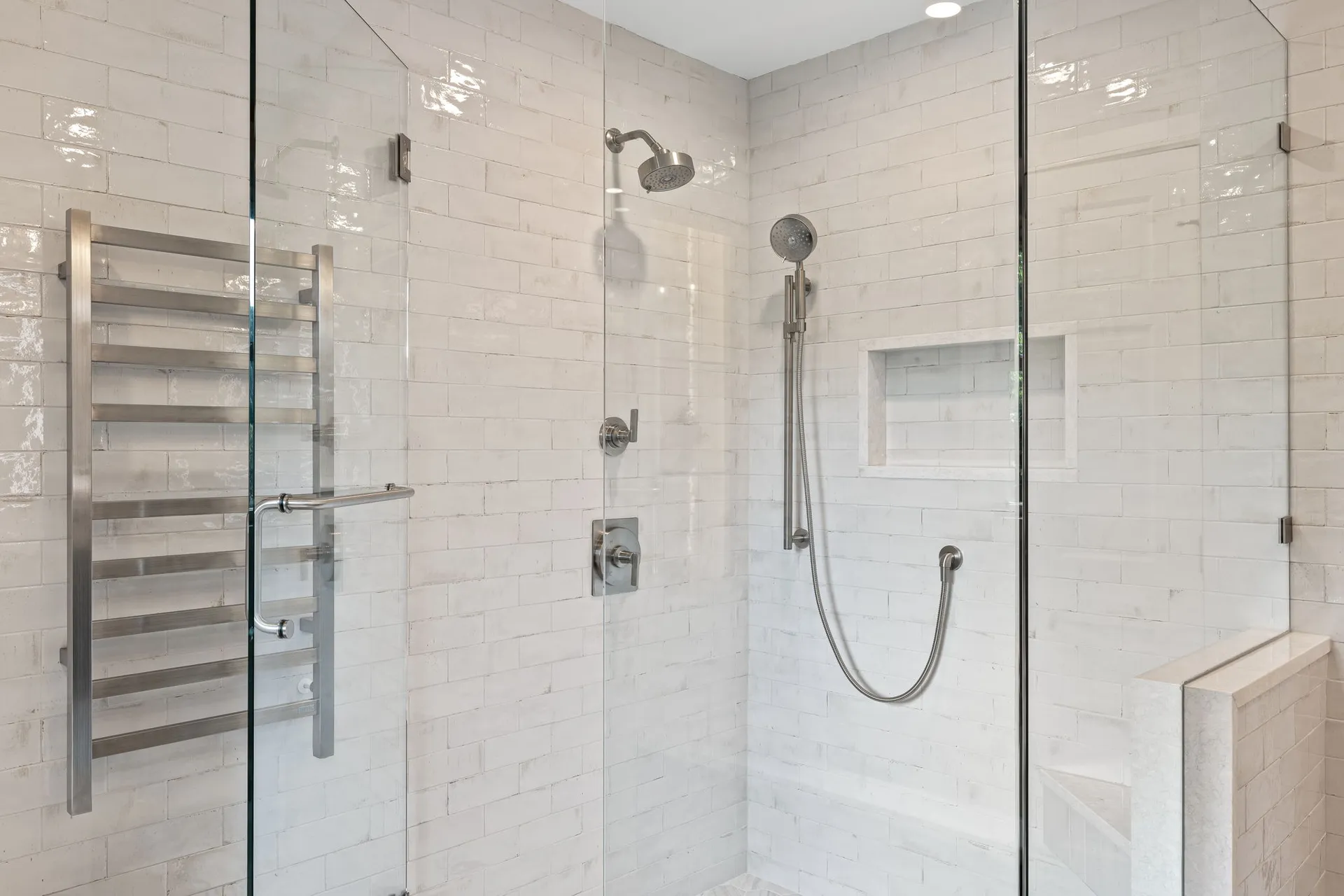 Walk-in shower — Roswell bathroom remodel by HomeVantage