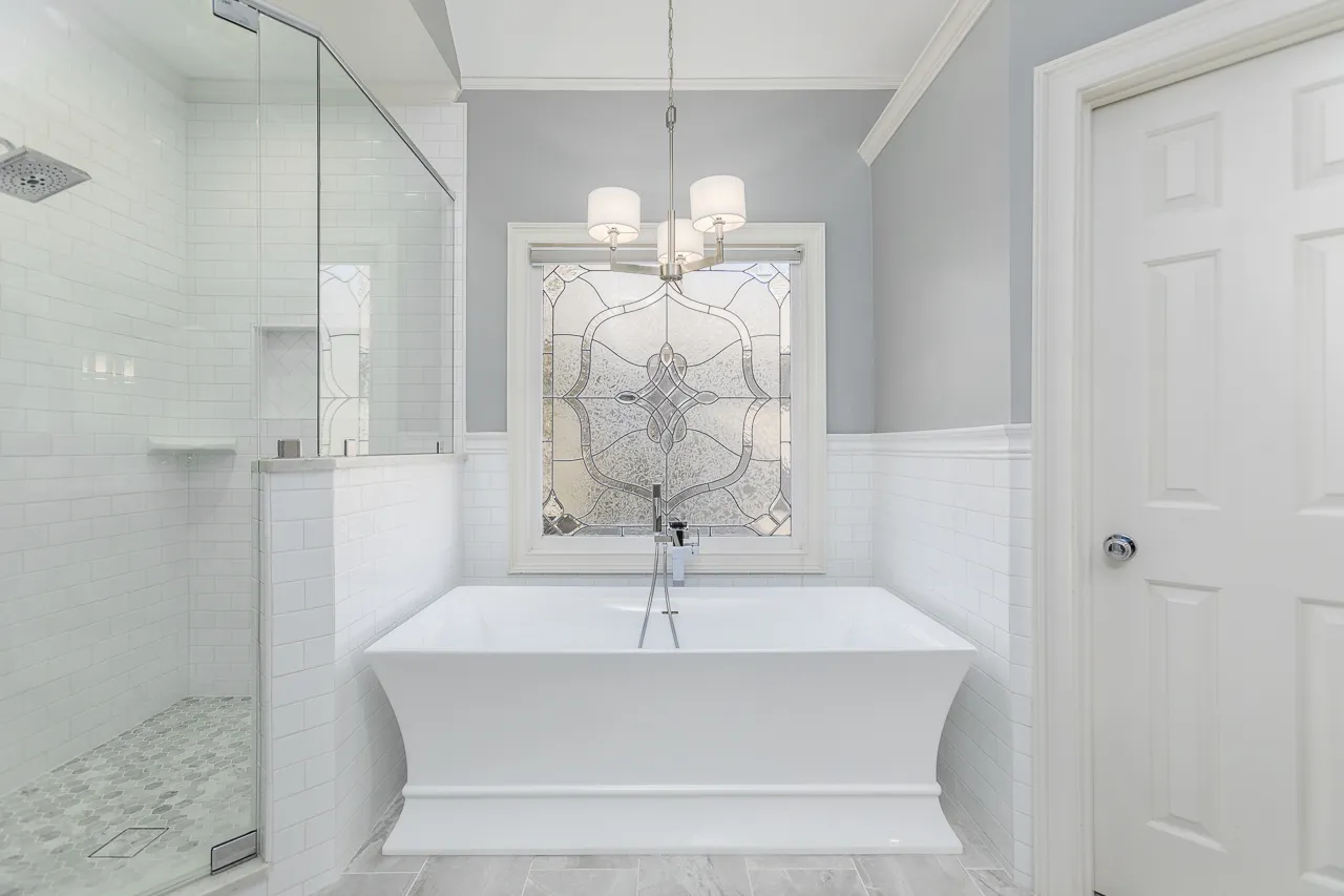 Walk-in shower, Tub — Roswell bathroom remodel by HomeVantage