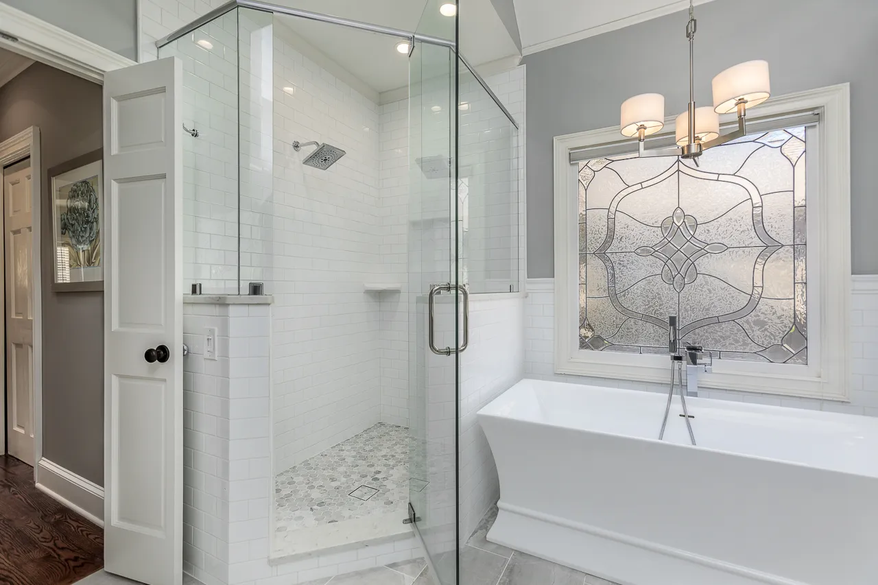 Walk-in shower, Tub — Roswell bathroom remodel by HomeVantage