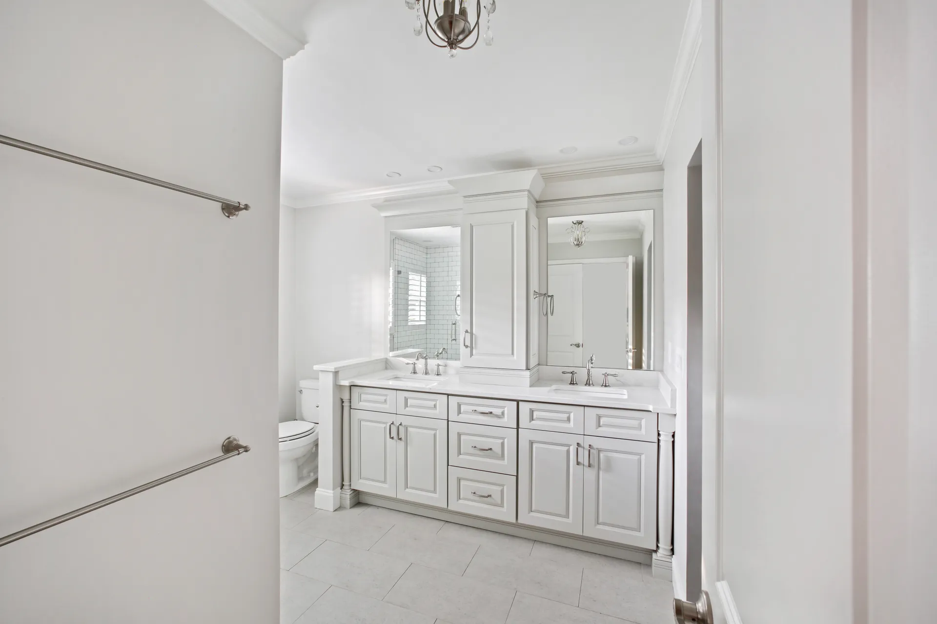 Walk-in shower, Vanity — Roswell bathroom remodel by HomeVantage