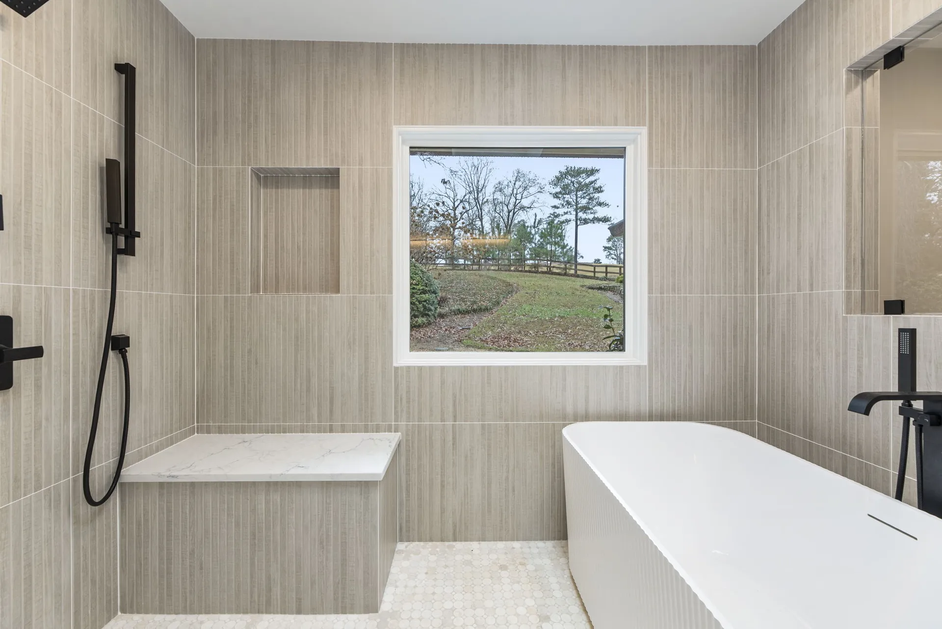 Walk-in shower — Roswell bathroom remodel by HomeVantage