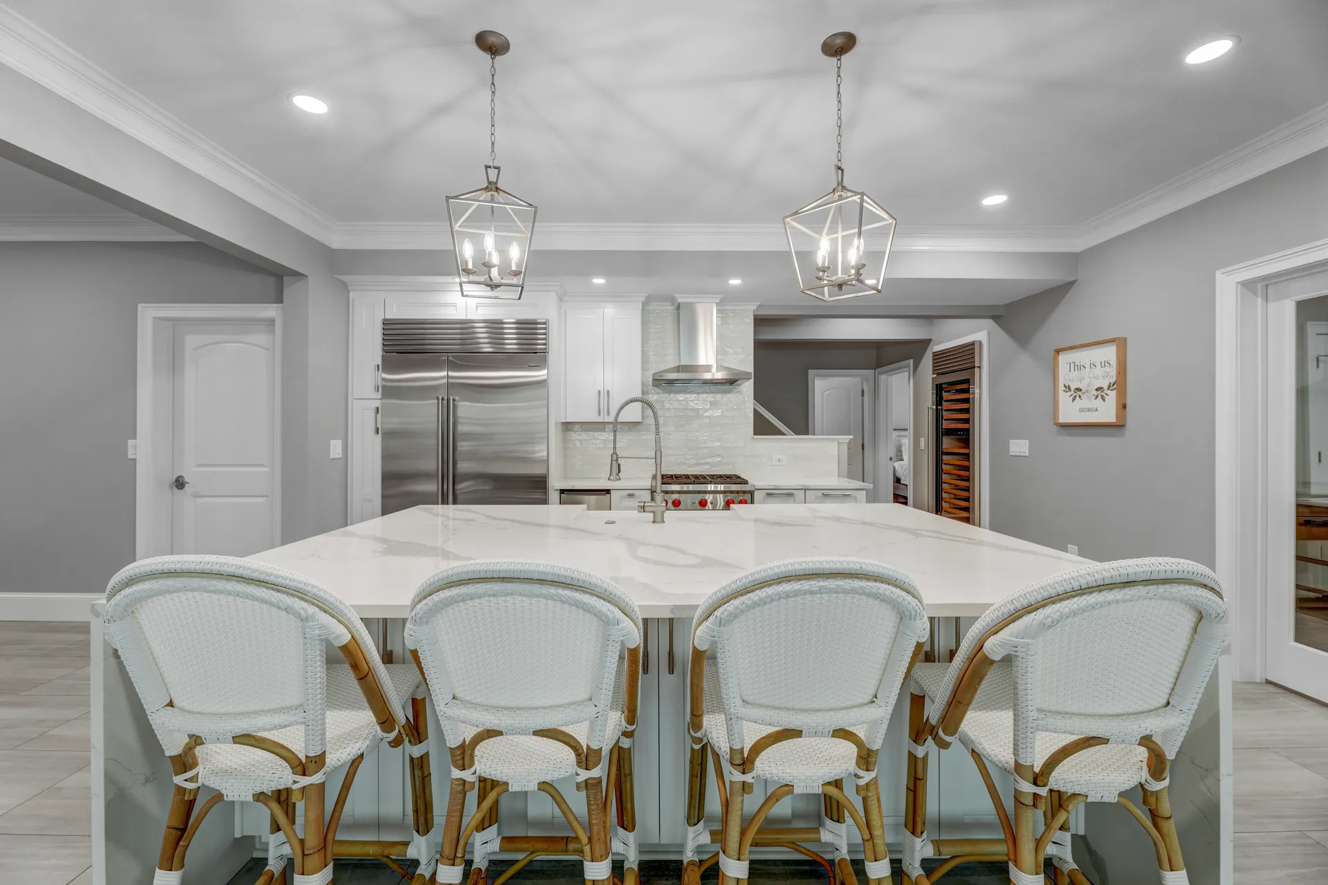 Kitchen island, Range hood — Alpharetta kitchen remodel by HomeVantage