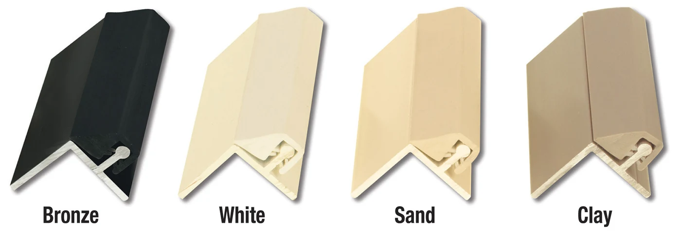 SCREENEZE frame color options for a screened porch — Bronze, White, Sand, and Clay finishes