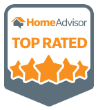 Top Rated badge from HomeAdvisor, featuring five stars, representing HomeVantage's high-quality residential remodeling services in Alpharetta and North Metro Atlanta.
